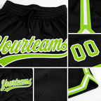 Custom Black Neon Green-White Authentic Throwback Basketball Shorts detail