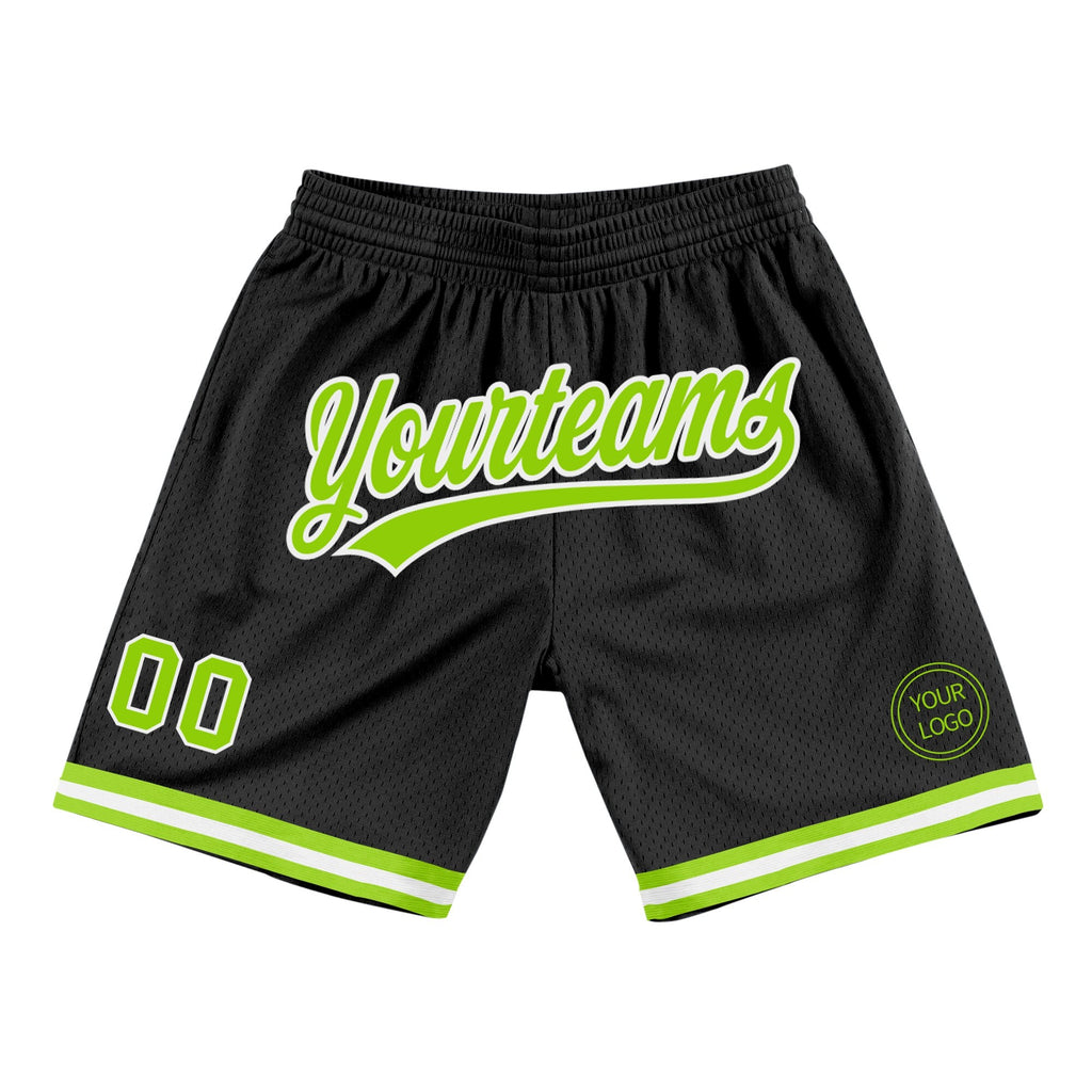 Custom Black Neon Green-White Authentic Throwback Basketball Shorts photo 1