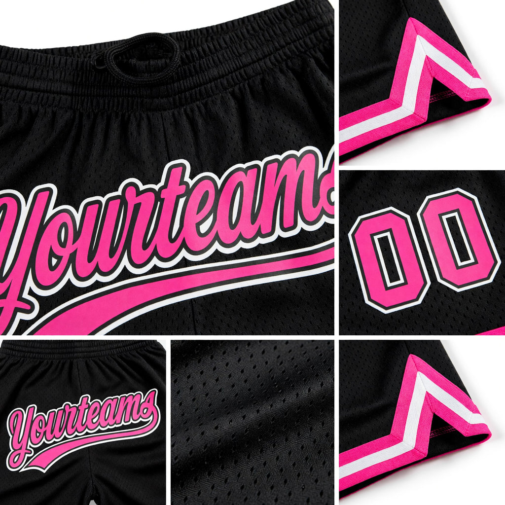 Custom Black Pink-White Authentic Throwback Basketball Shorts detail