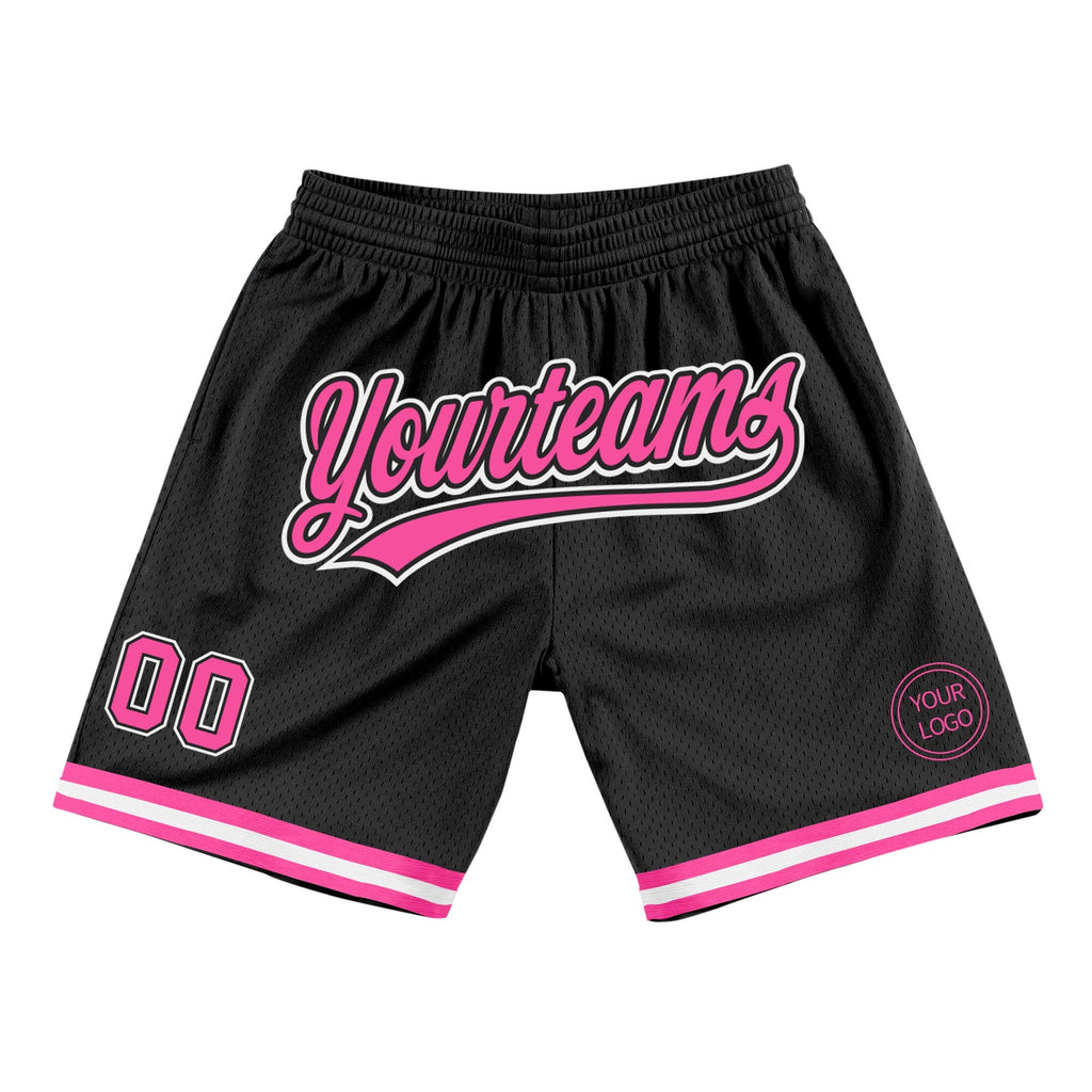 Custom Black Pink-White Authentic Throwback Basketball Shorts photo 1