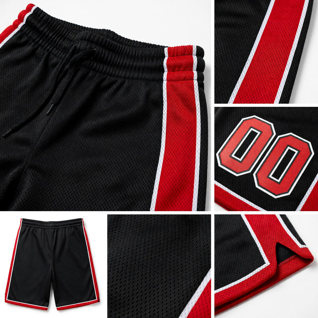 Custom Black Red-White Authentic Basketball Shorts detail