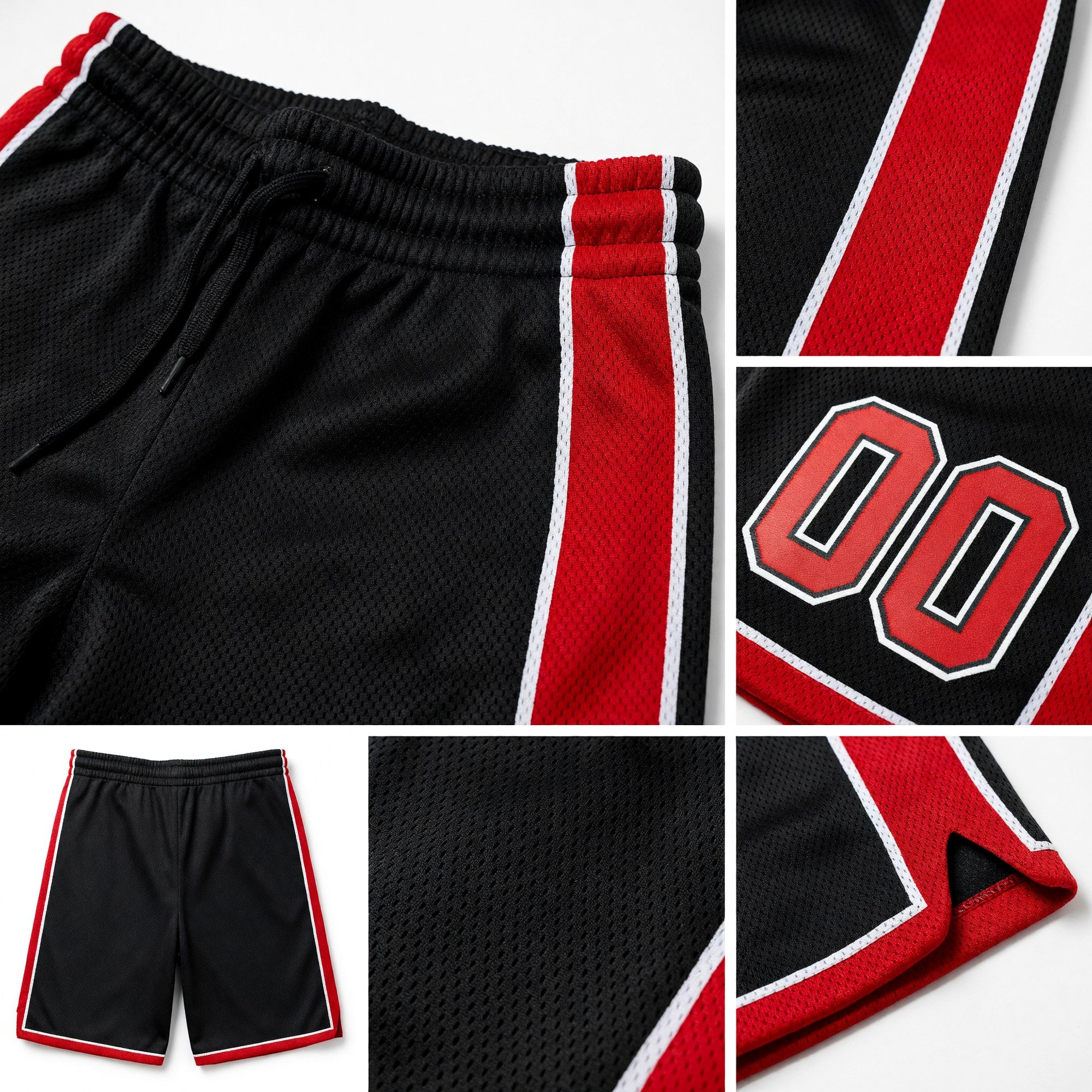 Custom Black Red-White Authentic Basketball Shorts detail