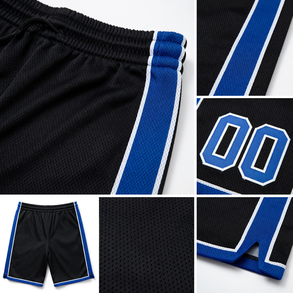 Custom Black Royal-White Authentic Basketball Shorts detail
