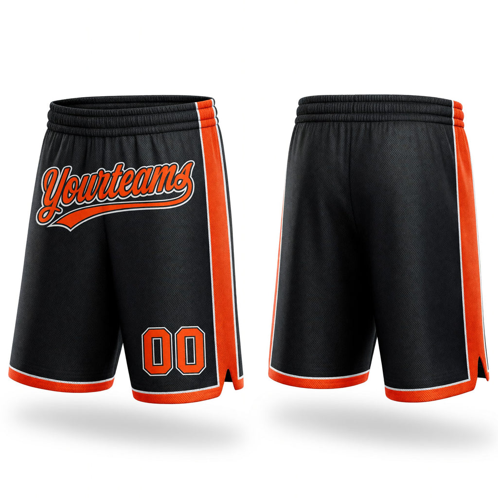 Custom Black Orange-White Authentic Basketball Shorts