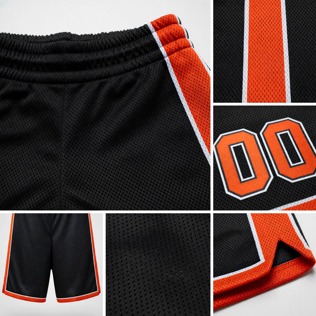 Custom Black Orange-White Authentic Basketball Shorts detail