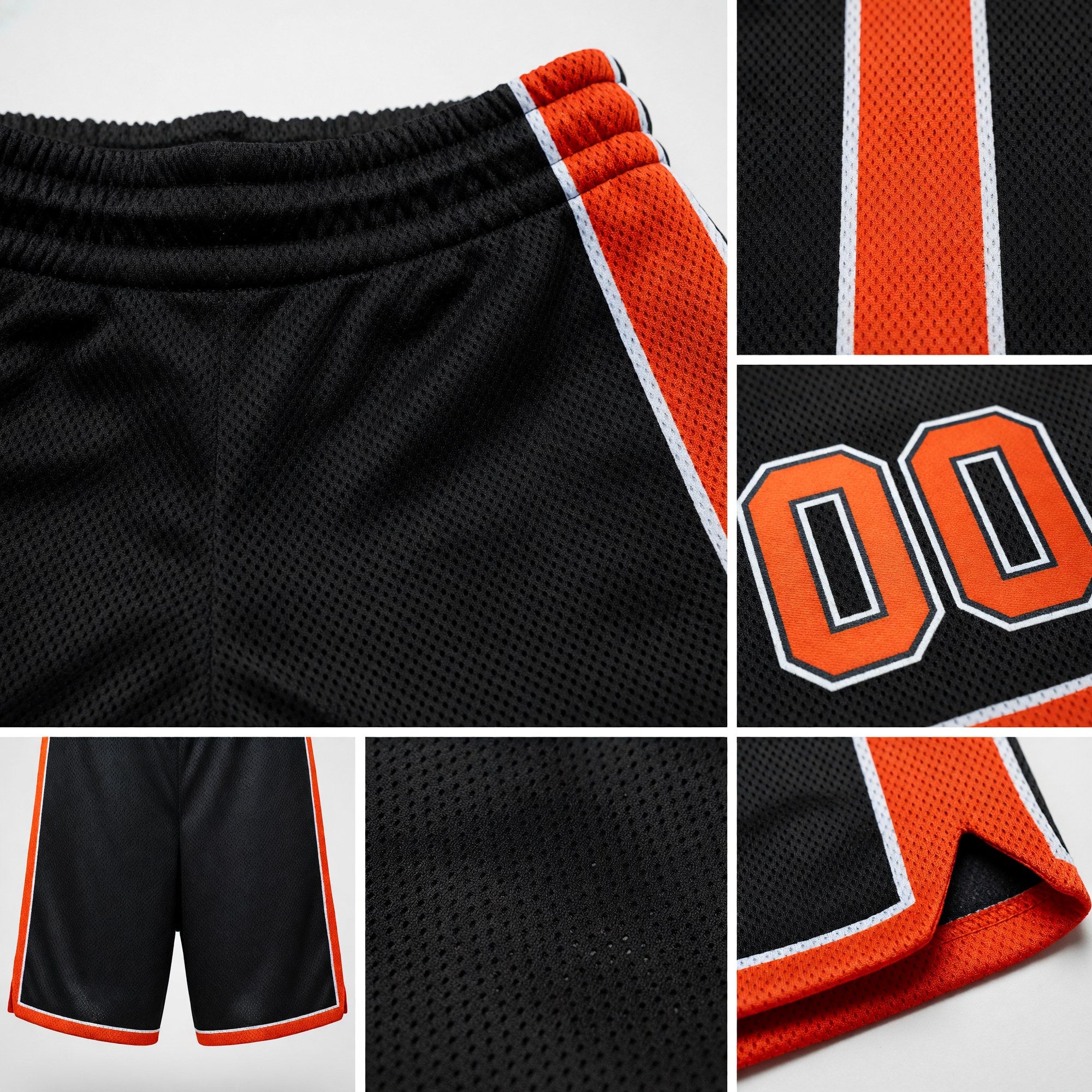Custom Black Orange-White Authentic Basketball Shorts detail