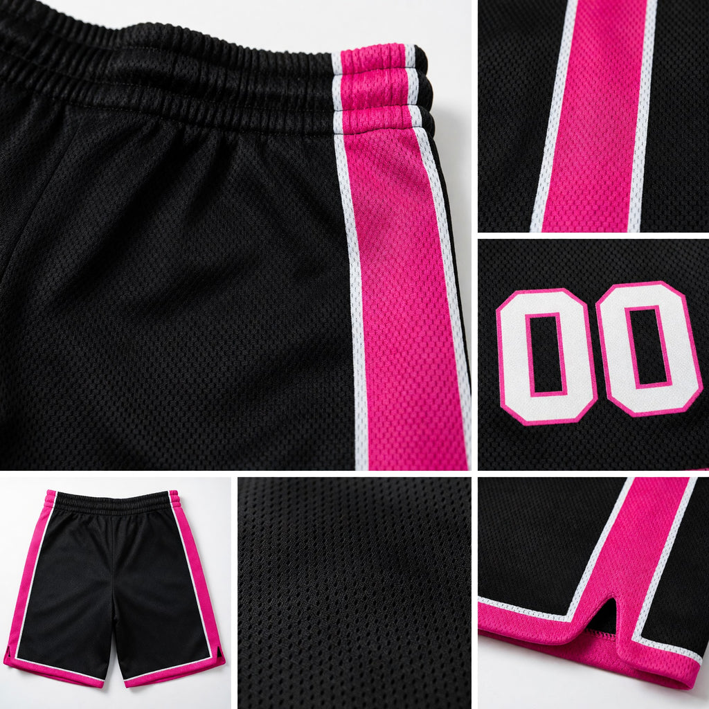 Custom Black White-Pink Authentic Basketball Shorts detail