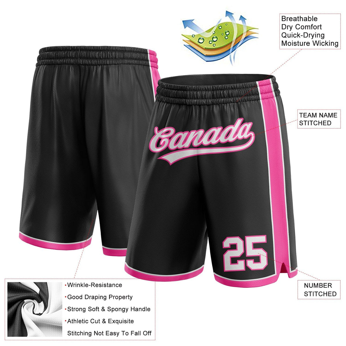 Custom Black White-Pink Authentic Basketball Shorts photo 2