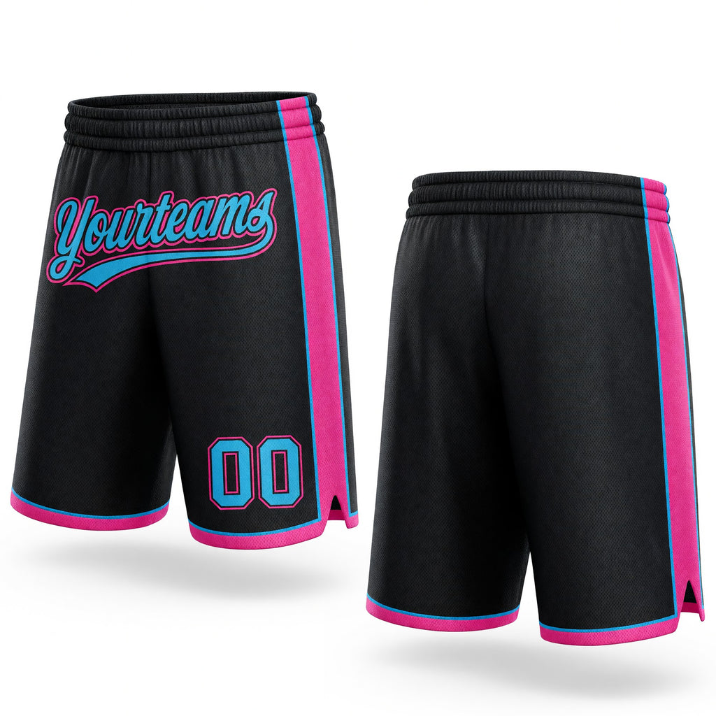 Custom Black Sky Blue-Pink Authentic Basketball Shorts