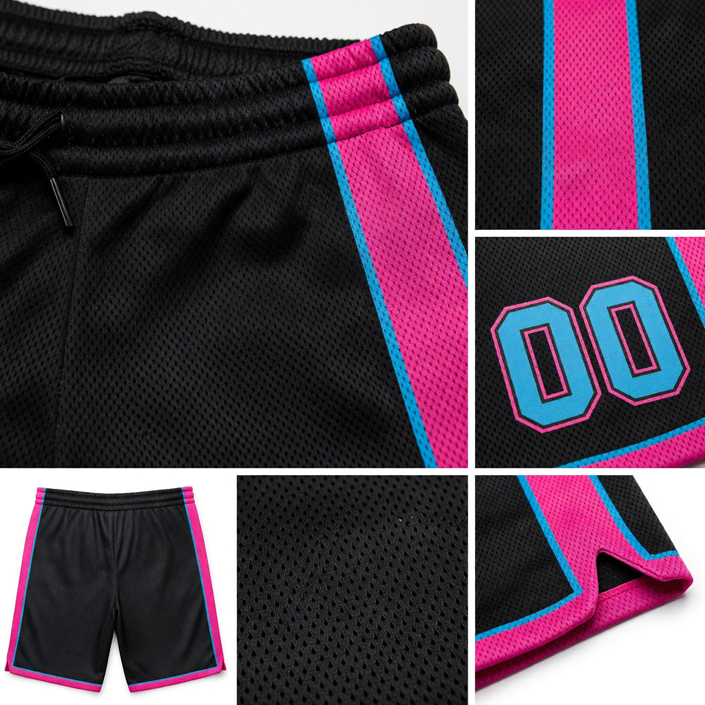 Custom Black Sky Blue-Pink Authentic Basketball Shorts detail