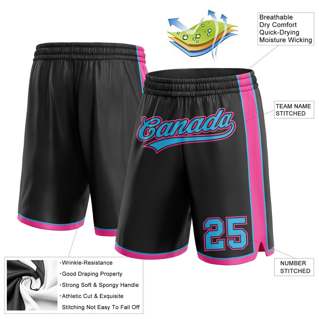 Custom Black Sky Blue-Pink Authentic Basketball Shorts photo 2