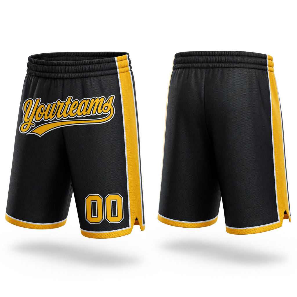 Custom Black Gold-White Authentic Basketball Shorts