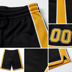Custom Black Gold-White Authentic Basketball Shorts detail