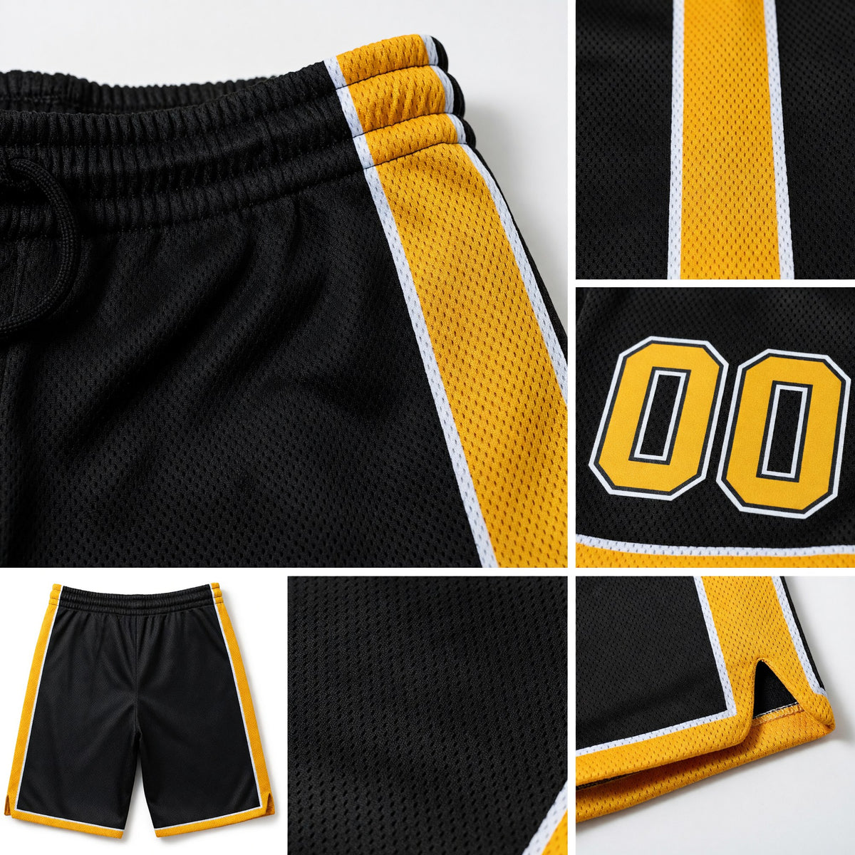 Custom Black Gold-White Authentic Basketball Shorts detail