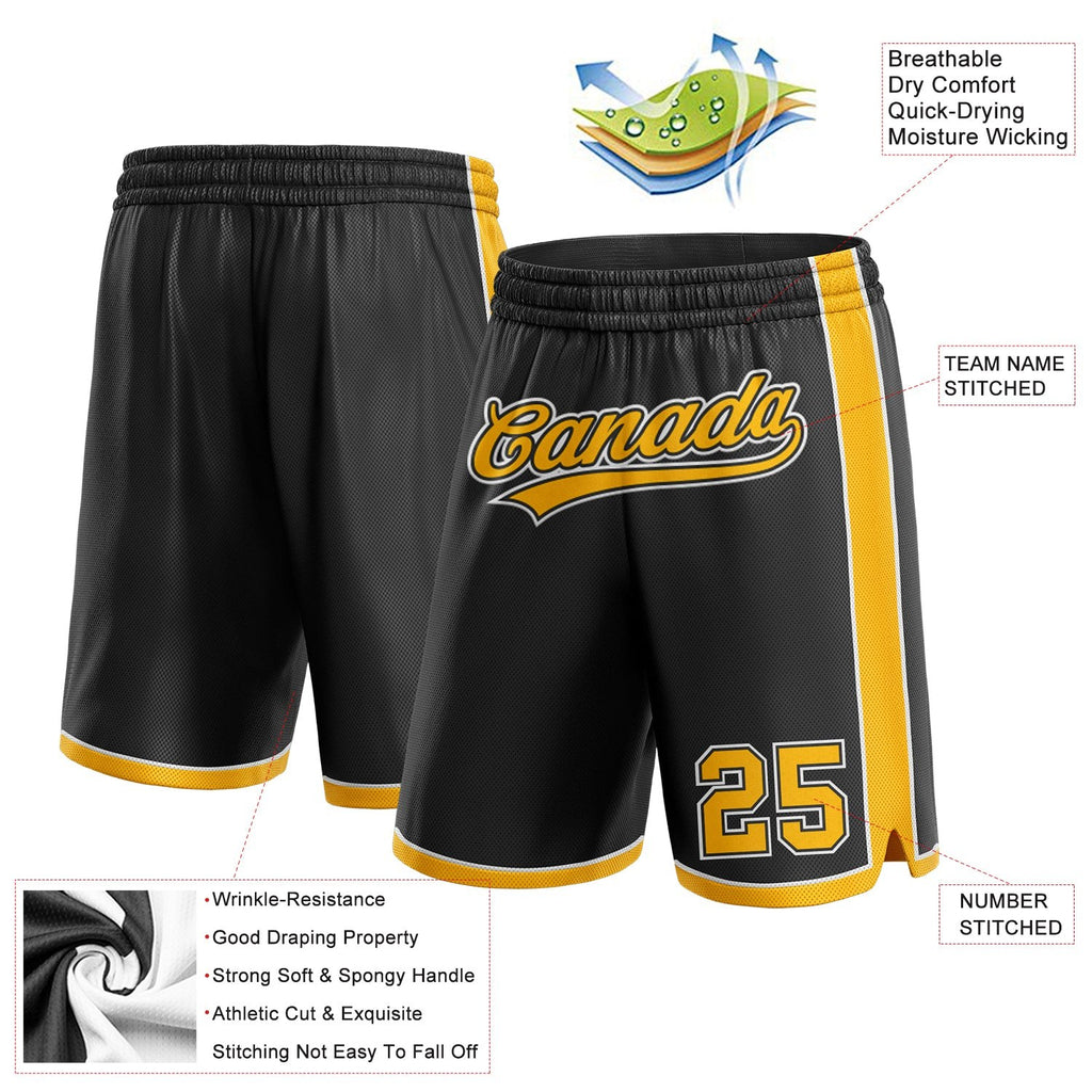 Custom Black Gold-White Authentic Basketball Shorts photo 2