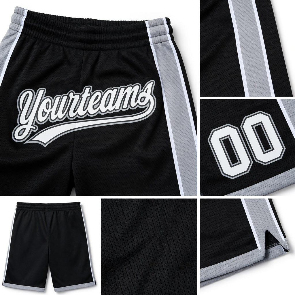 Custom Black White-Gray Authentic Basketball Shorts detail
