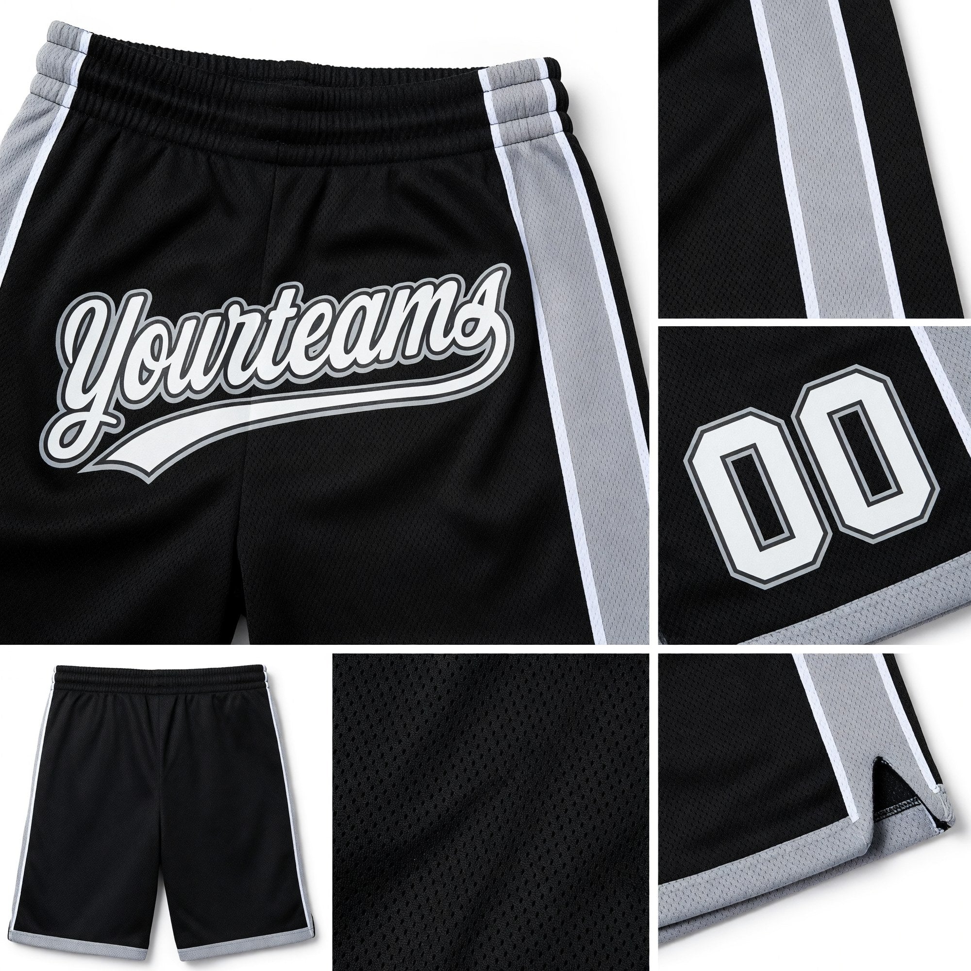 Custom Black White-Gray Authentic Basketball Shorts detail
