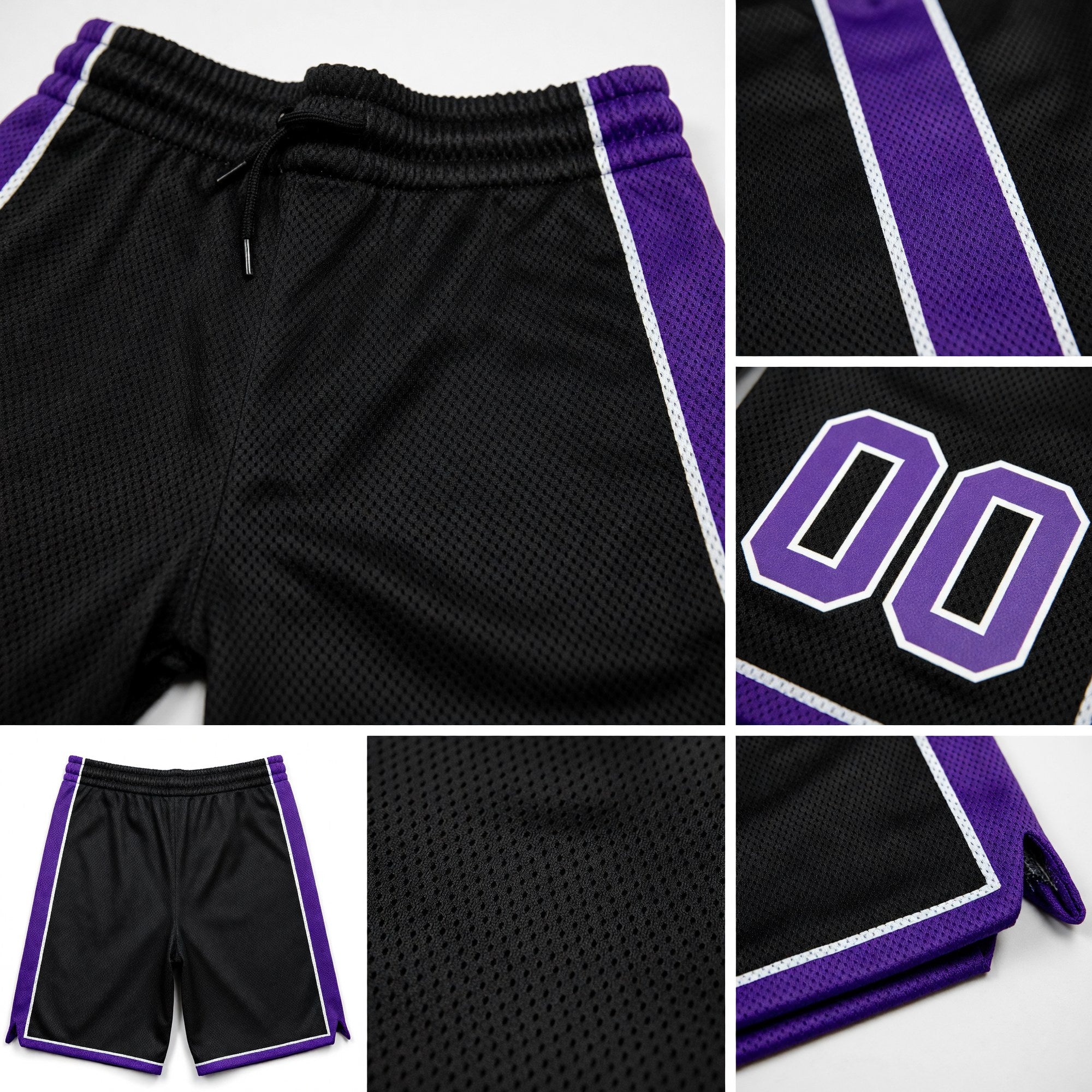 Custom Black Purple-White Authentic Basketball Shorts detail