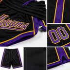 Custom Black Purple-Gold Authentic Basketball Shorts detail