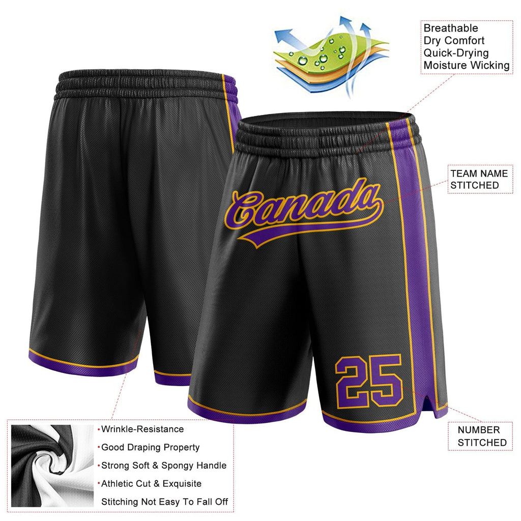 Custom Black Purple-Gold Authentic Basketball Shorts photo 2