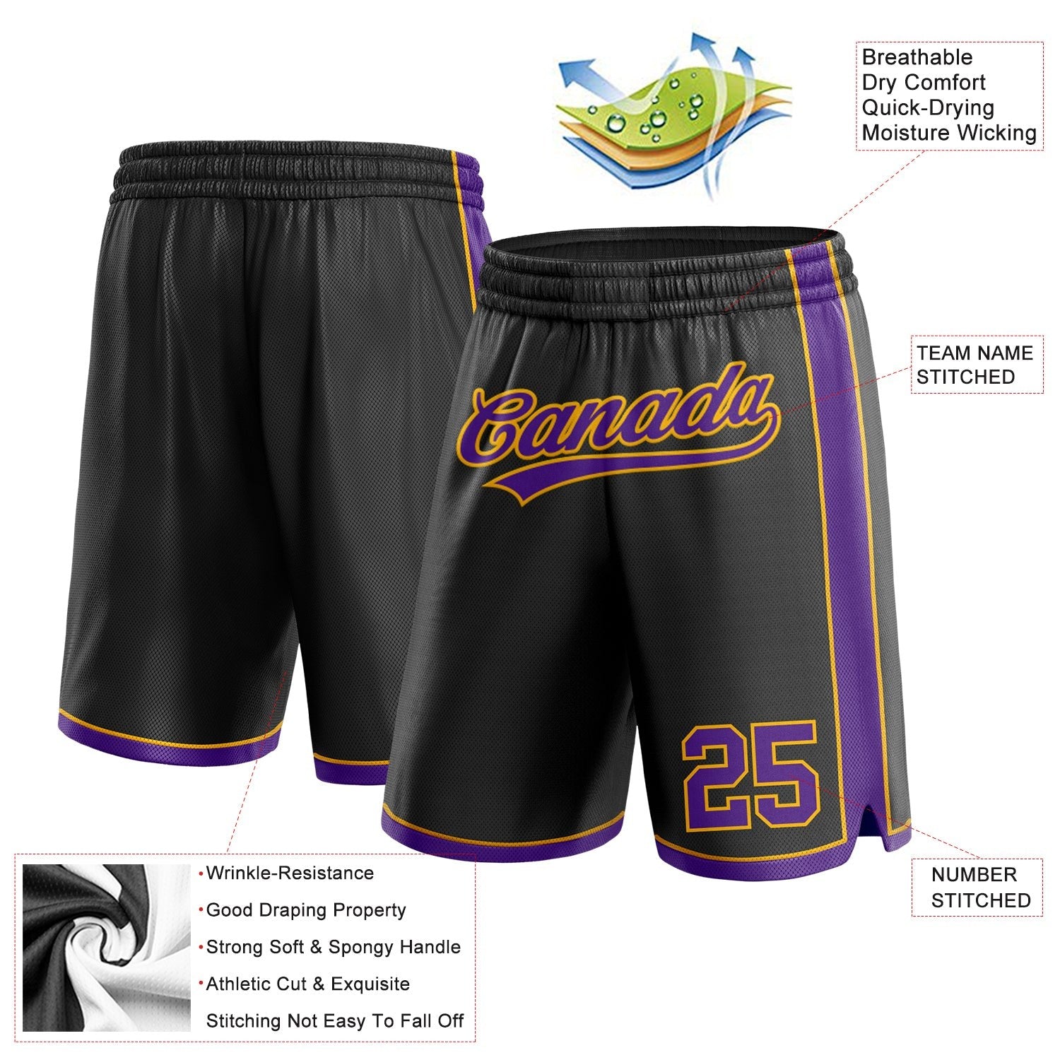 Custom Black Purple-Gold Authentic Basketball Shorts photo 2