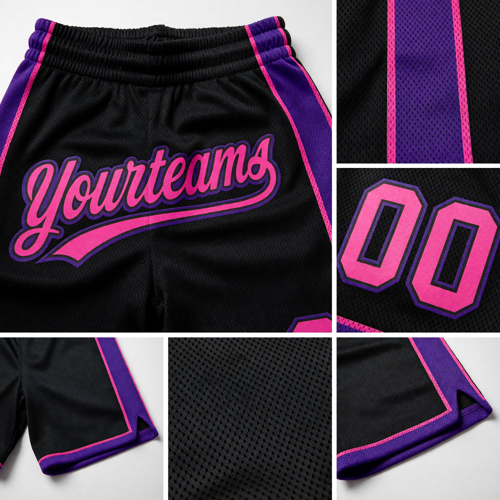 Custom Black Pink-Purple Authentic Basketball Shorts detail