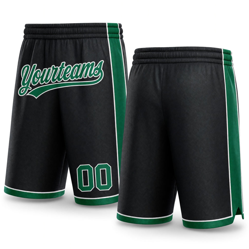 Custom Black Kelly Green-White Authentic Basketball Shorts