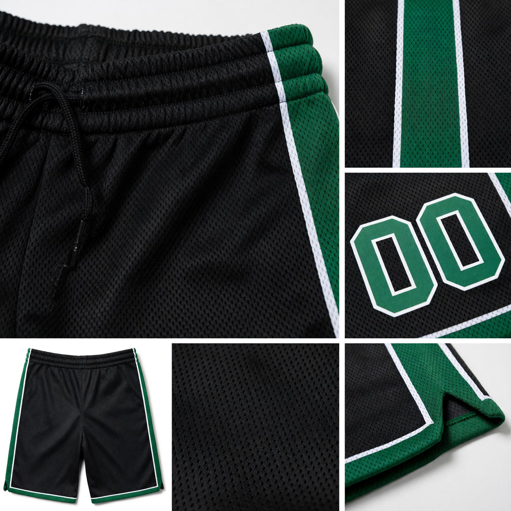 Custom Black Kelly Green-White Authentic Basketball Shorts detail