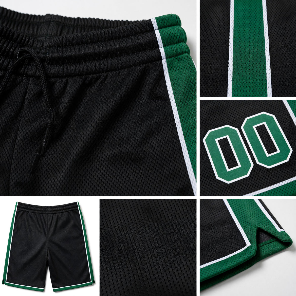 Custom Black Kelly Green-White Authentic Basketball Shorts detail