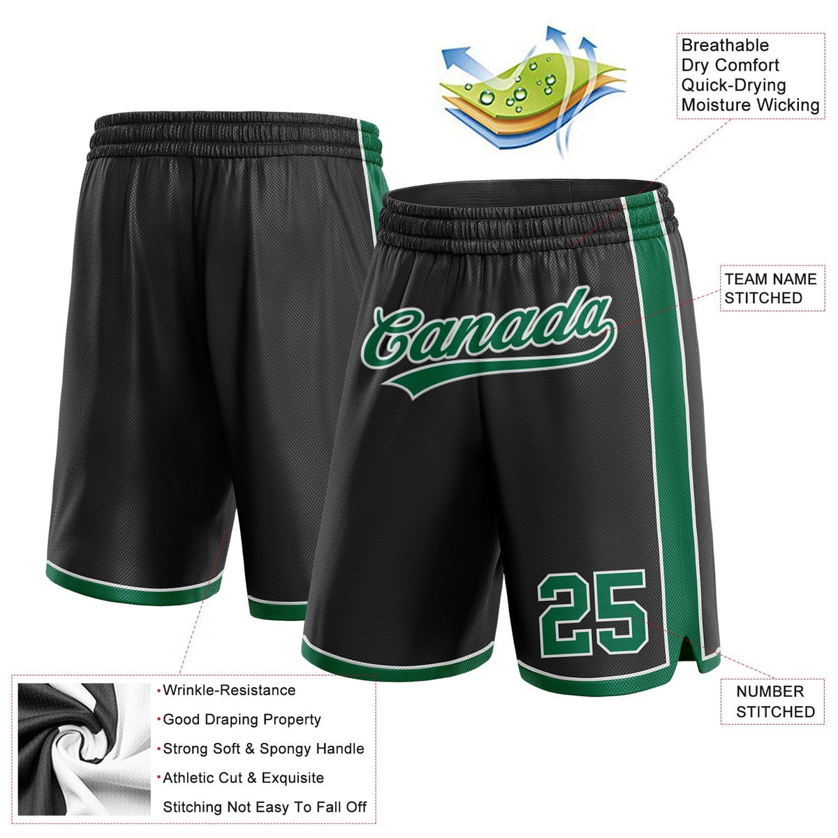 Custom Black Kelly Green-White Authentic Basketball Shorts photo 2