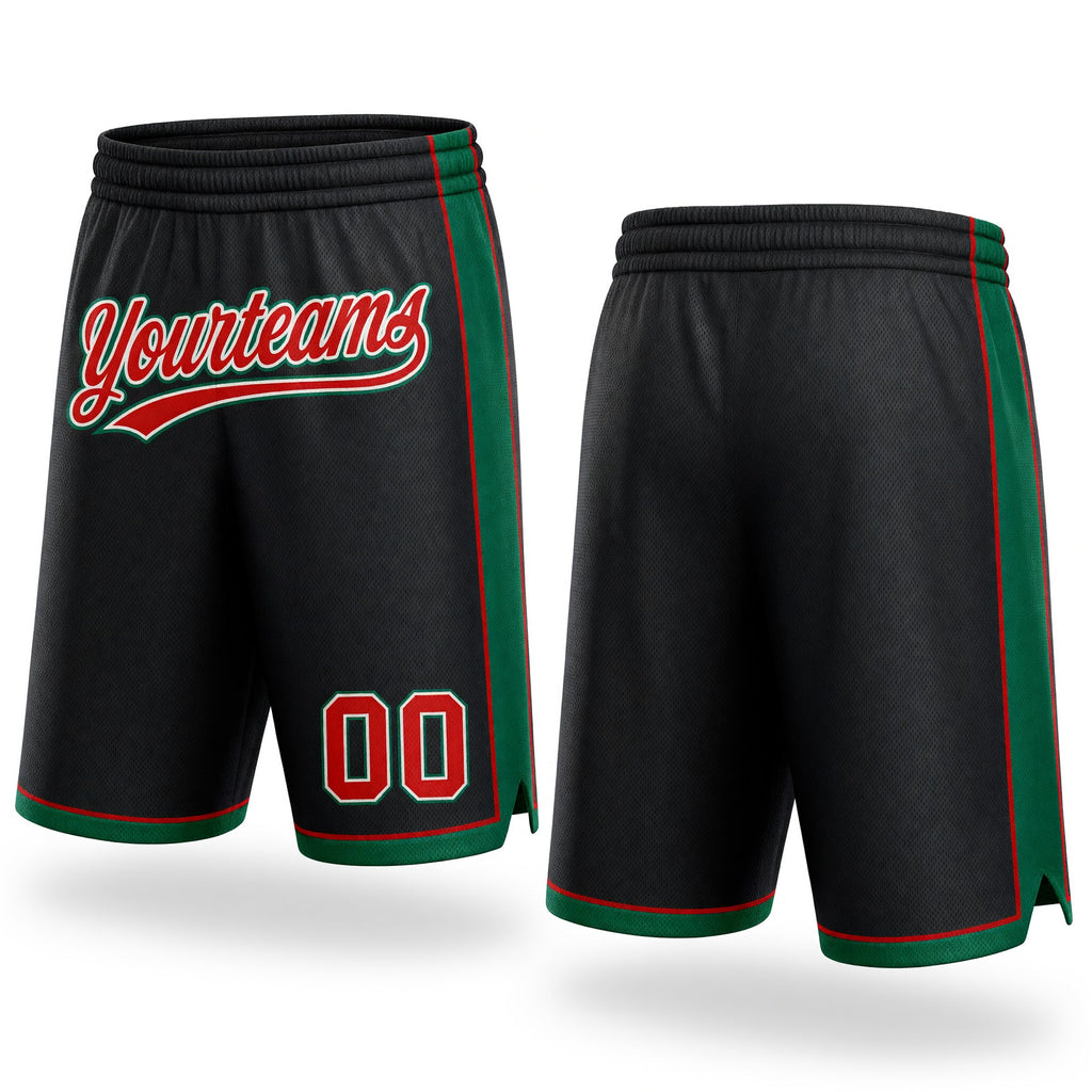 Custom Black Red-Kelly Green Authentic Basketball Shorts