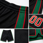 Custom Black Red-Kelly Green Authentic Basketball Shorts detail