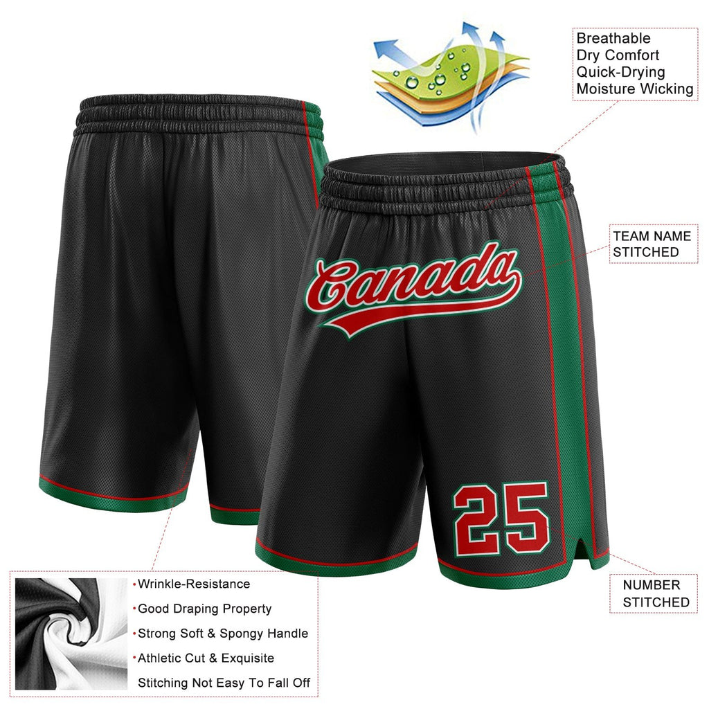 Custom Black Red-Kelly Green Authentic Basketball Shorts photo 2