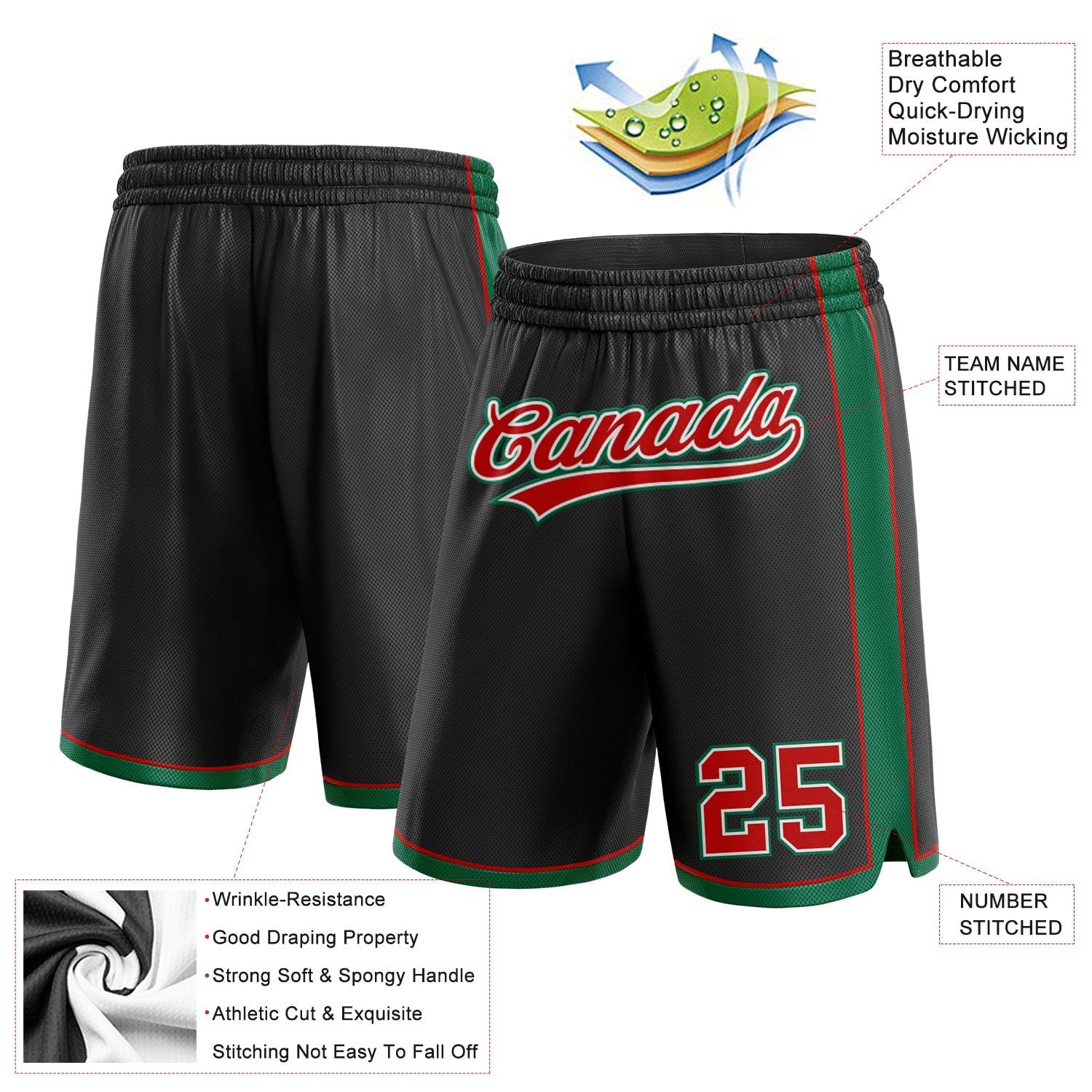 Custom Black Red-Kelly Green Authentic Basketball Shorts photo 2