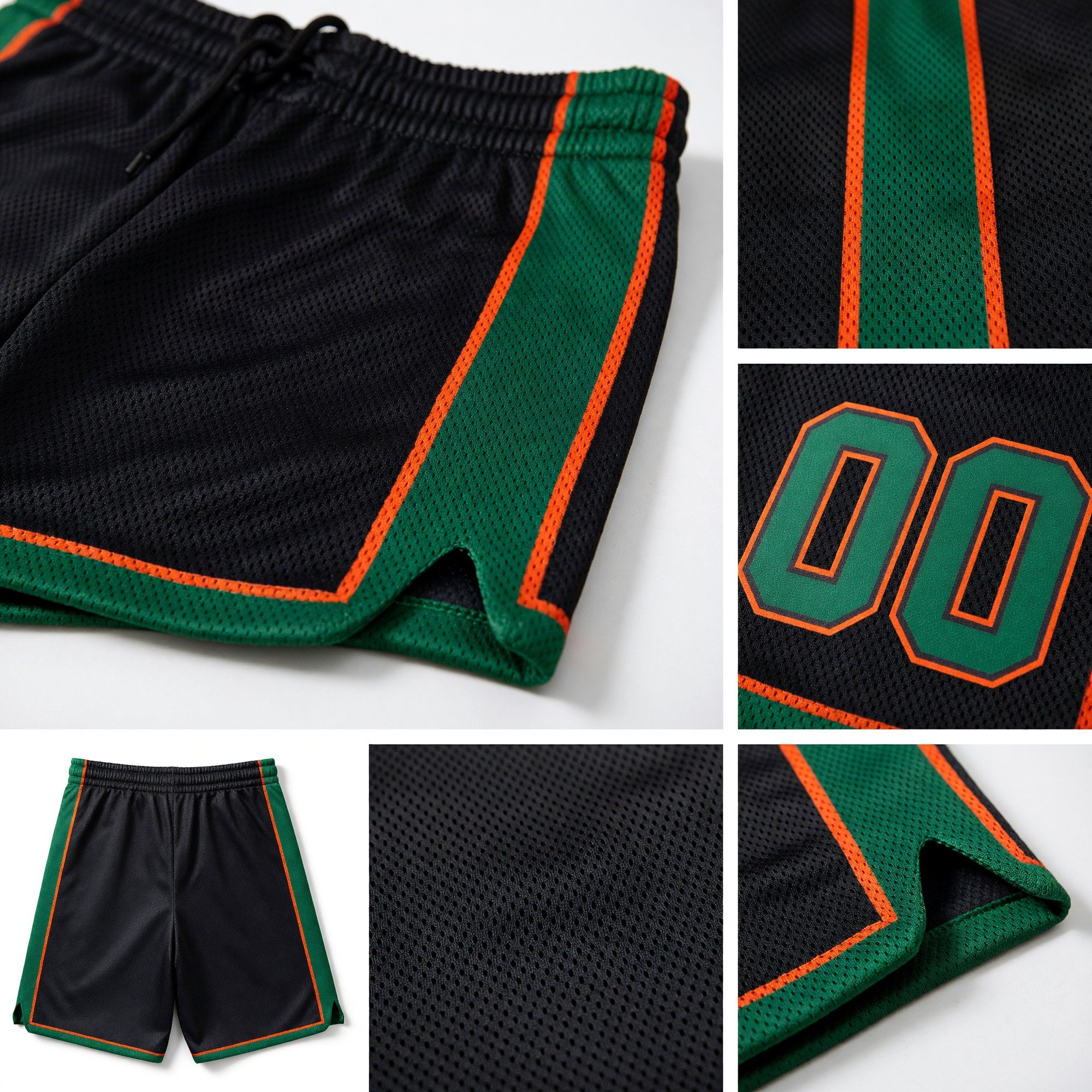 Custom Black Kelly Green-Orange Authentic Basketball Shorts detail