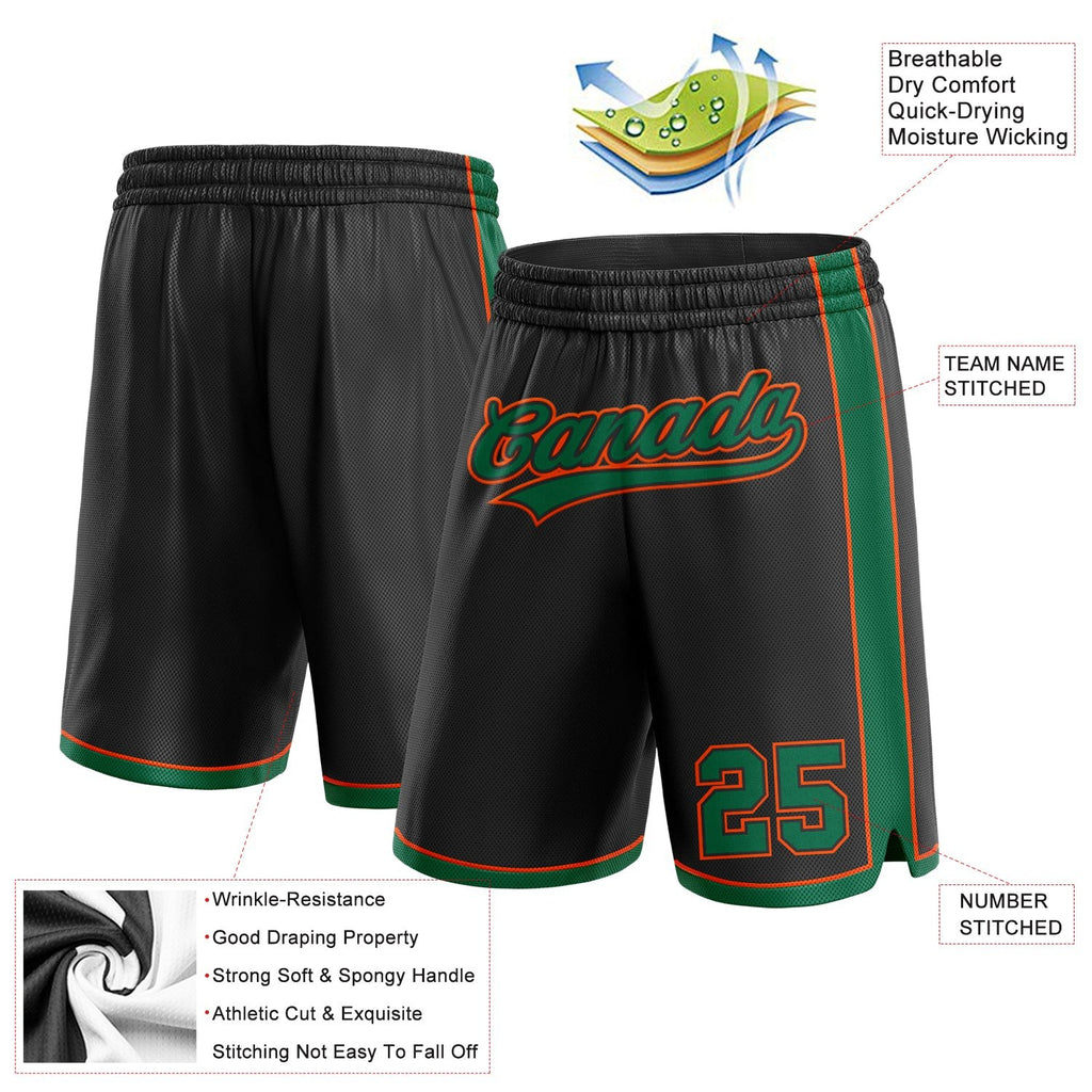 Custom Black Kelly Green-Orange Authentic Basketball Shorts photo 2