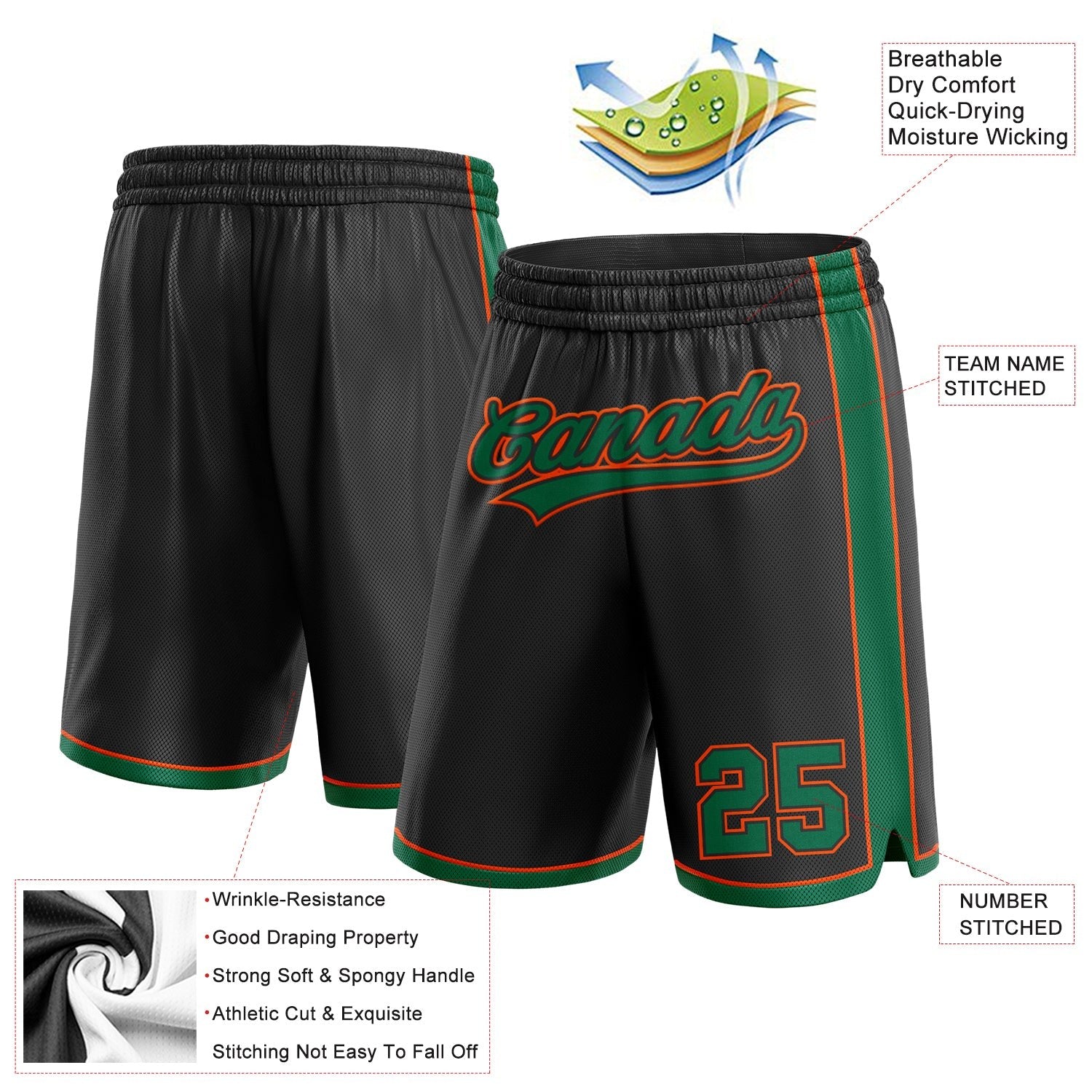 Custom Black Kelly Green-Orange Authentic Basketball Shorts photo 2
