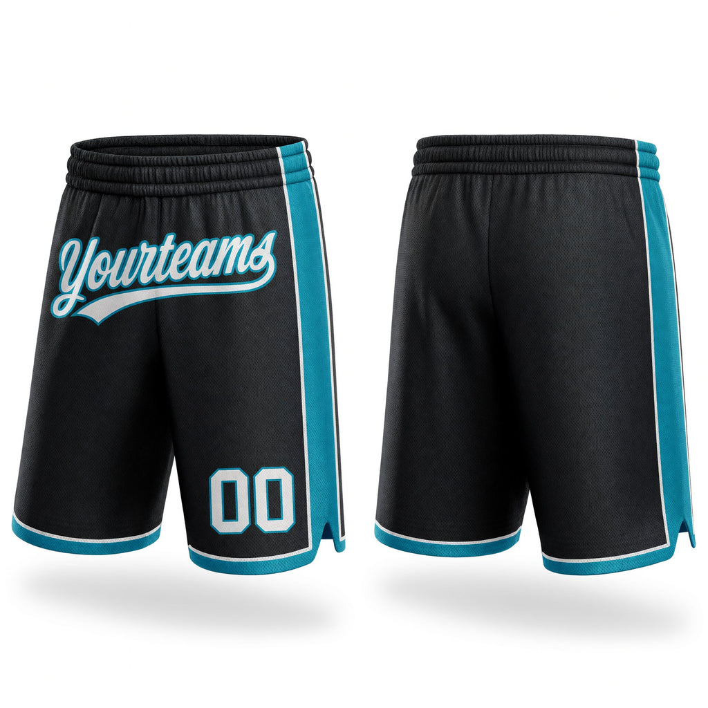 Custom Black White-Teal Authentic Basketball Shorts