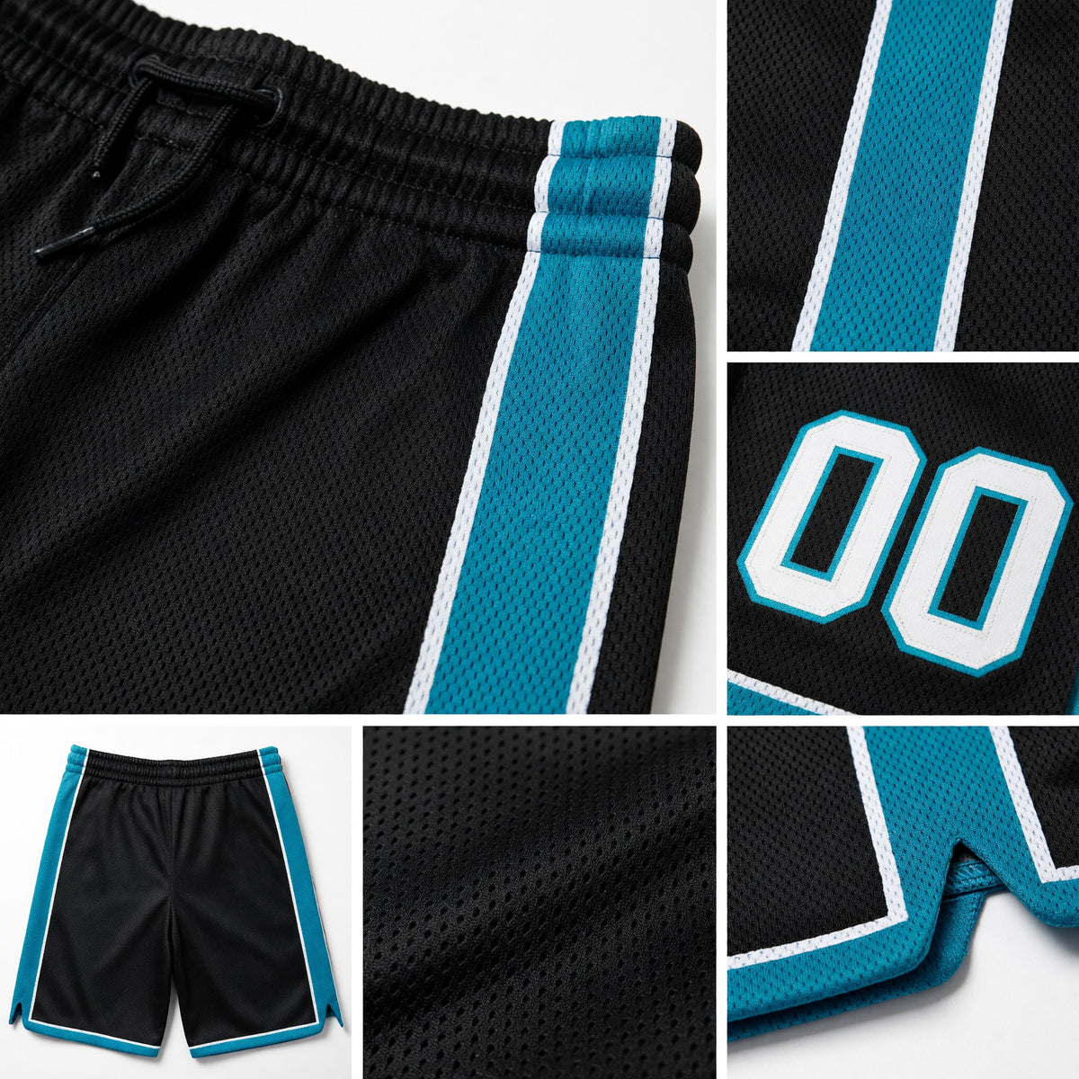 Custom Black White-Teal Authentic Basketball Shorts detail