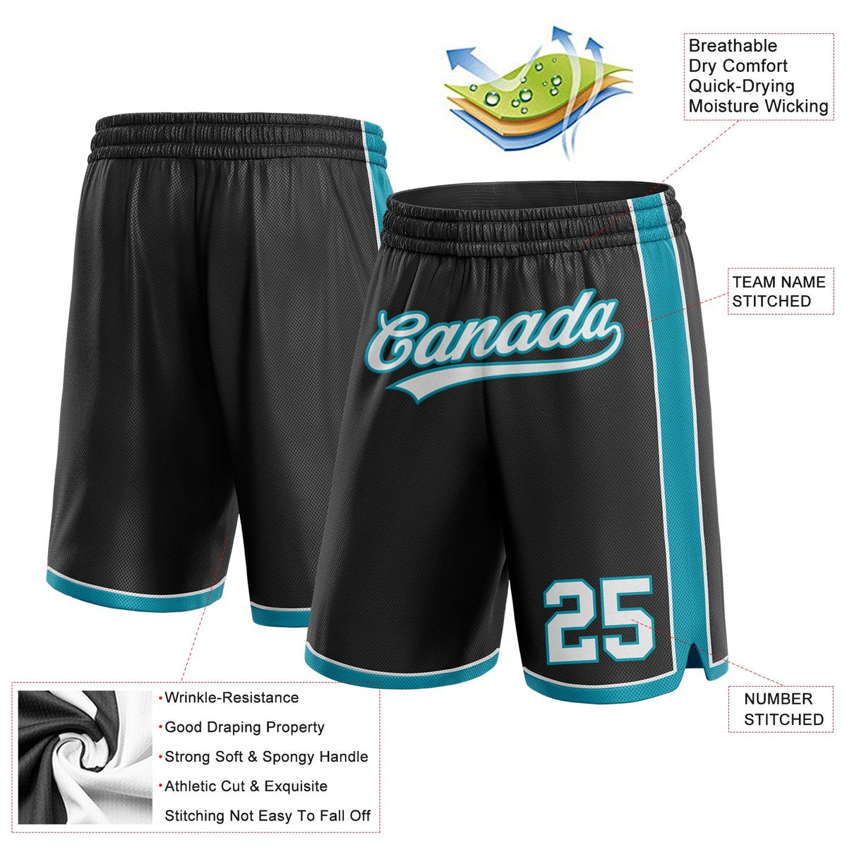 Custom Black White-Teal Authentic Basketball Shorts photo 2