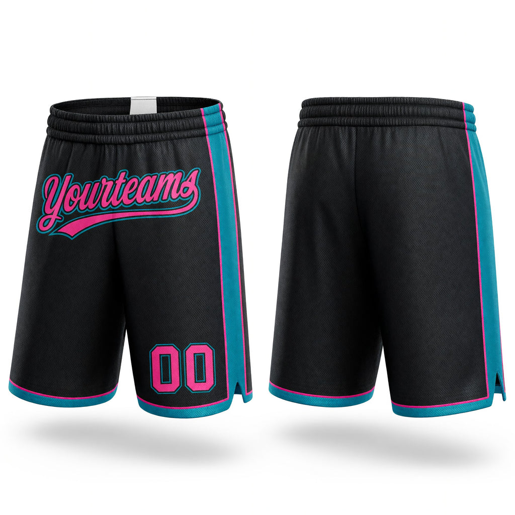 Custom Black Pink-Teal Authentic Basketball Shorts
