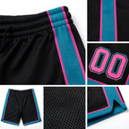 Custom Black Pink-Teal Authentic Basketball Shorts detail