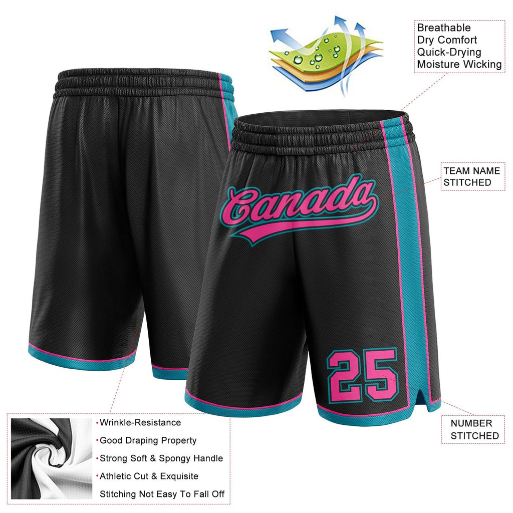 Custom Black Pink-Teal Authentic Basketball Shorts photo 2