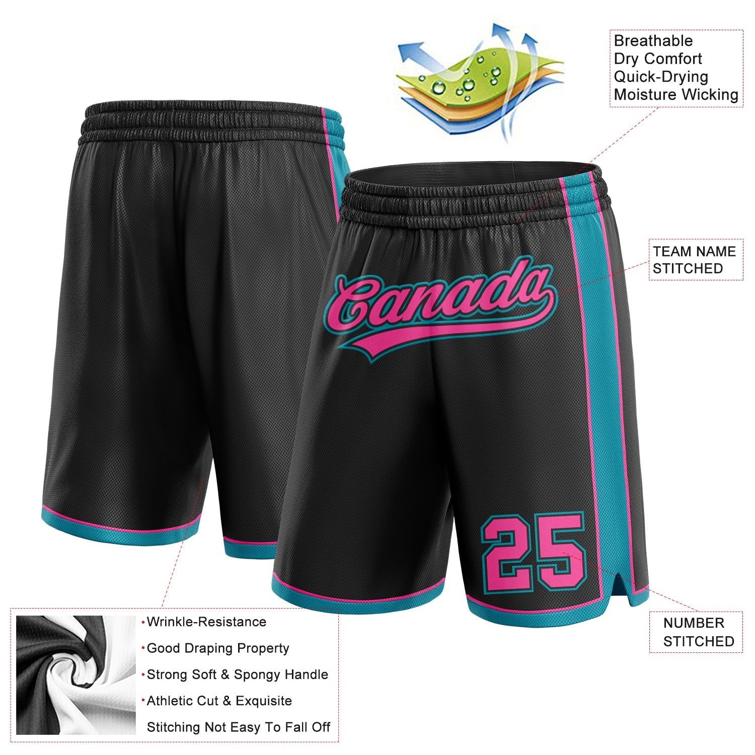 Custom Black Pink-Teal Authentic Basketball Shorts photo 2