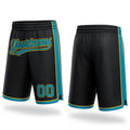 Custom Black Teal-Yellow Authentic Basketball Shorts