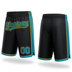 Custom Black Teal-Yellow Authentic Basketball Shorts