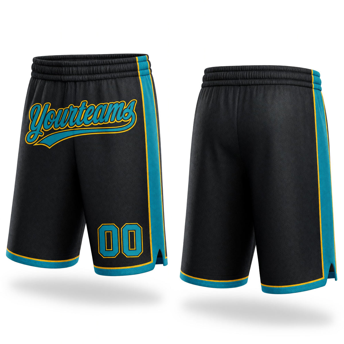 Custom Black Teal-Yellow Authentic Basketball Shorts