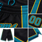 Custom Black Teal-Yellow Authentic Basketball Shorts detail