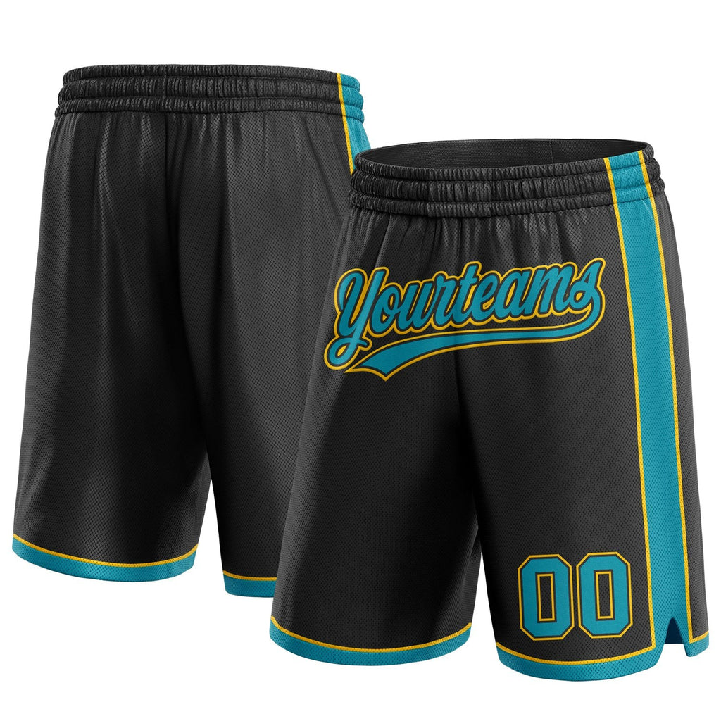 Custom Black Teal-Yellow Authentic Basketball Shorts photo 1