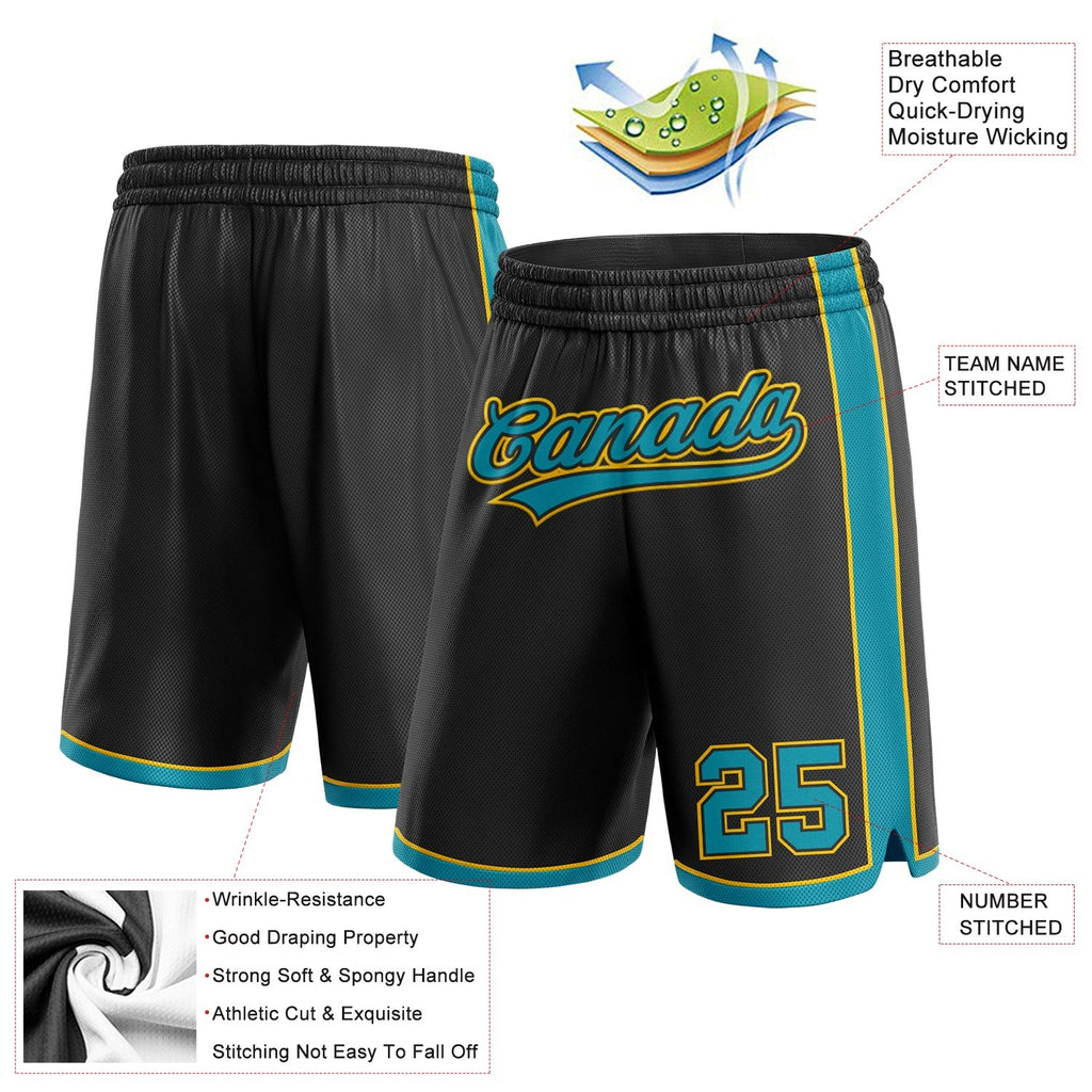 Custom Black Teal-Yellow Authentic Basketball Shorts photo 2